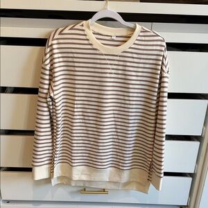 Cream and Taupe Striped Long Sleeve Pullover
